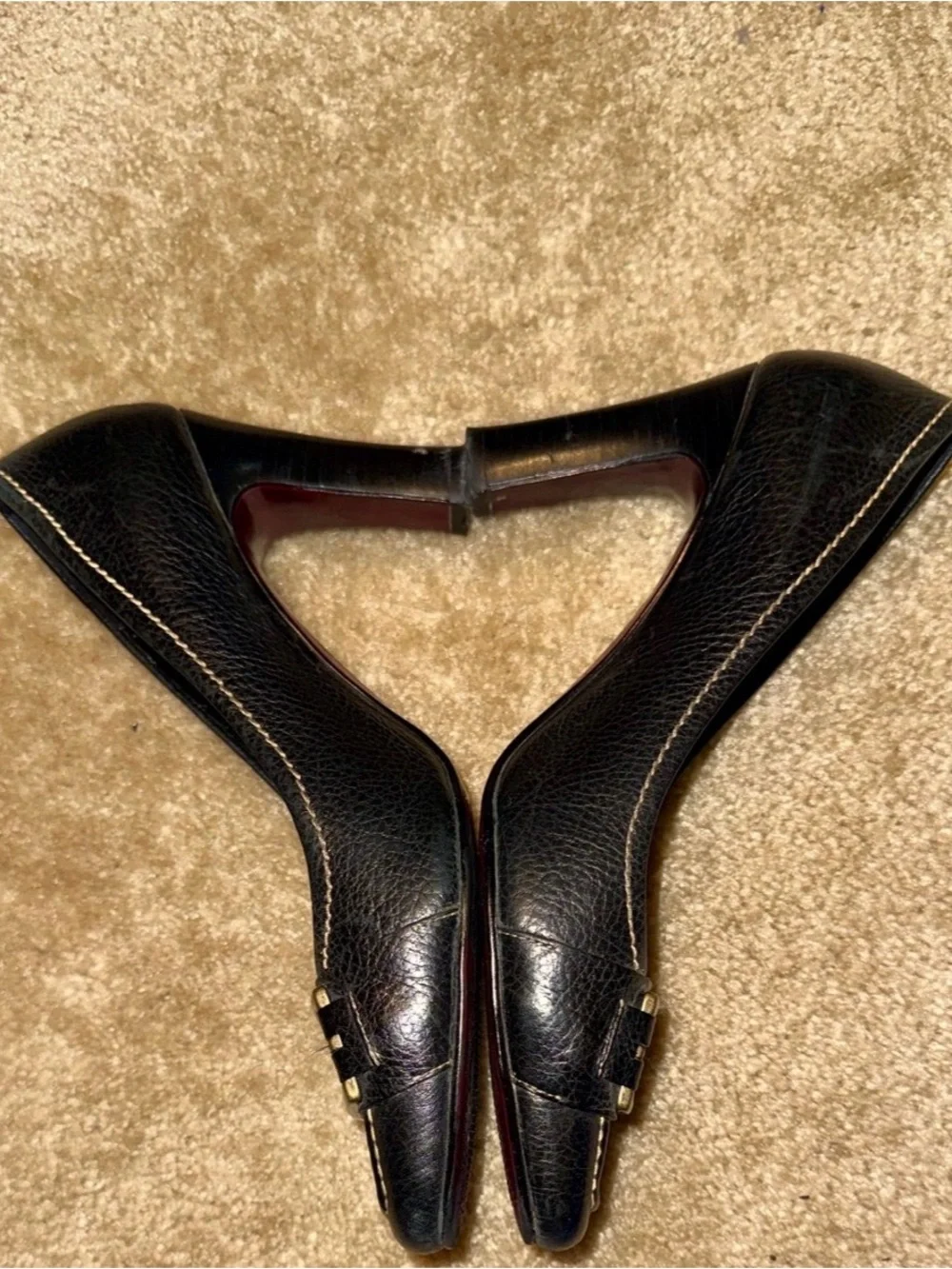 Naturalizer Black Leather Pumps with Gold Buckle Accent